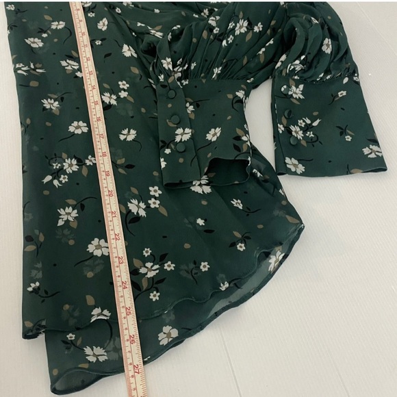 Country Road Blouse Top Green White Floral Long Sleeve Sheer Lightweight Size 8 - Picture 11 of 12